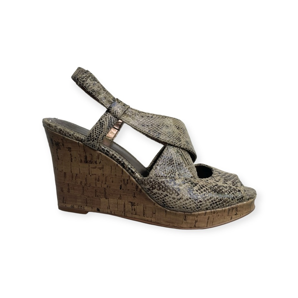 Ann Taylor snakeskin look cork wedges